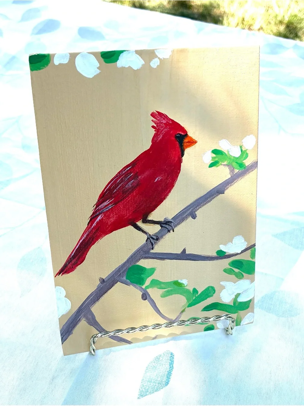Hand-Painted Red Cardinal Bird Art for Pets Bird Lovers